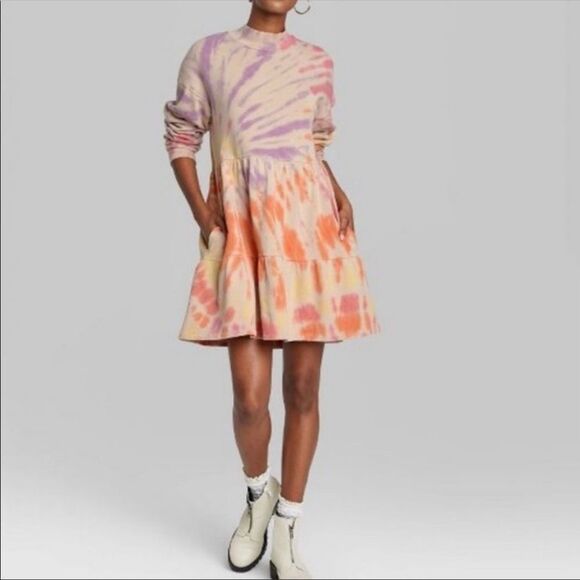 Wild Fable Tie Dye Dress Sweatshirt Mock Neck Long sleeve Pink Purple Small NWT - Picture 14 of 14